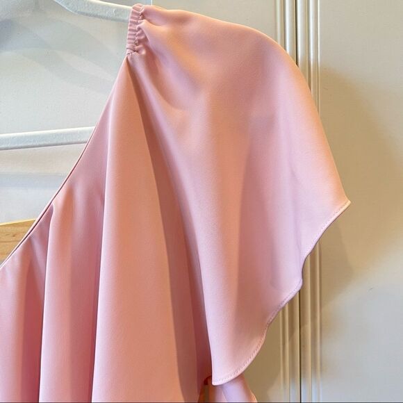 Amanda Uprichard Zoe Dress One Shoulder Ruffle Mini Length Pink Size M - Picture 7 of 10